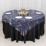 Add a Touch of Luxury with the Royal Blue Gold Wave Mesh Square Table Overlay