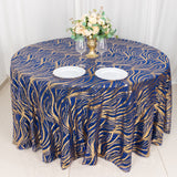 Elevate Your Tablescapes with the Royal Blue Gold Wave Mesh Round Tablecloth